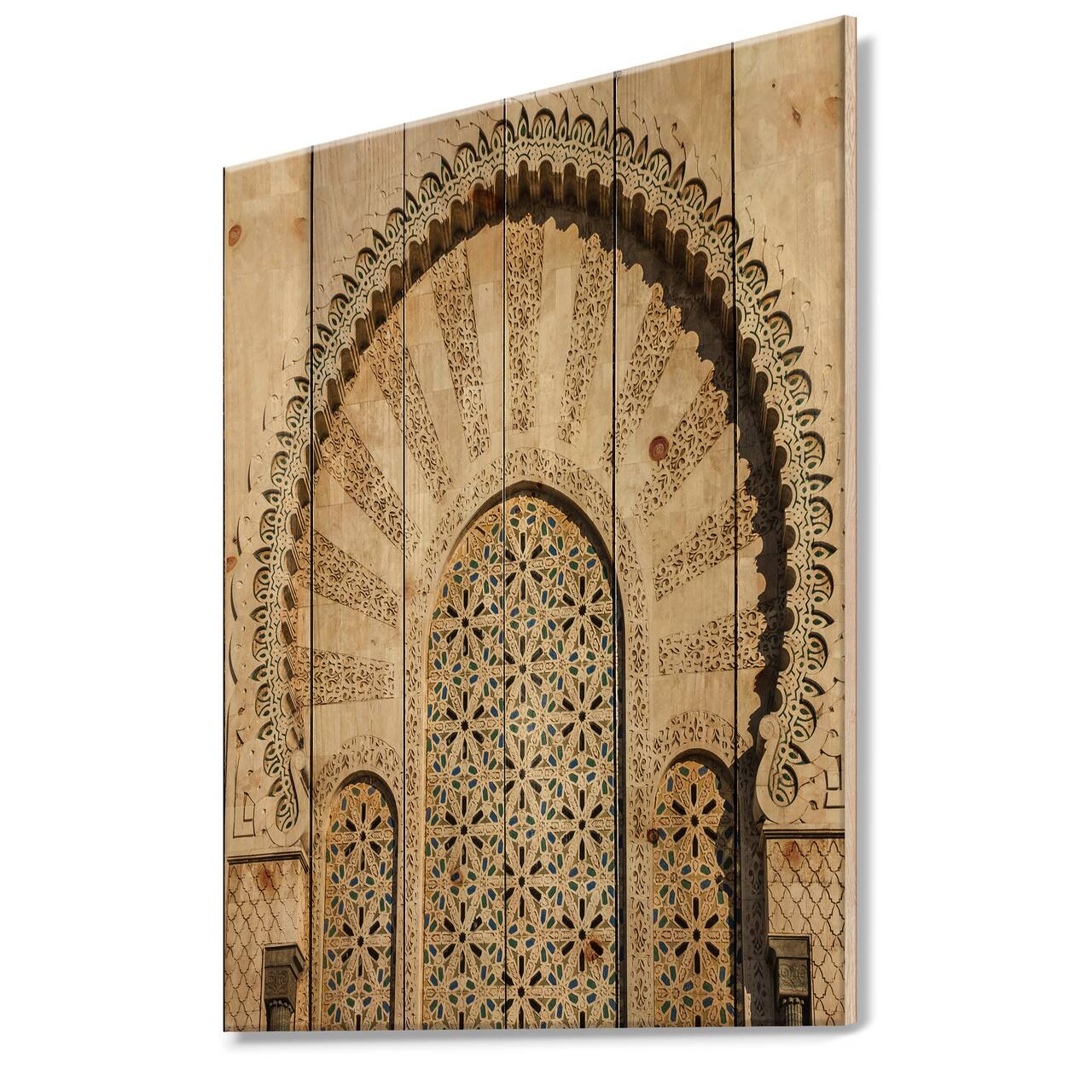 Designart - Morocco Mosque Door - Vintage Print on Natural Pine Wood